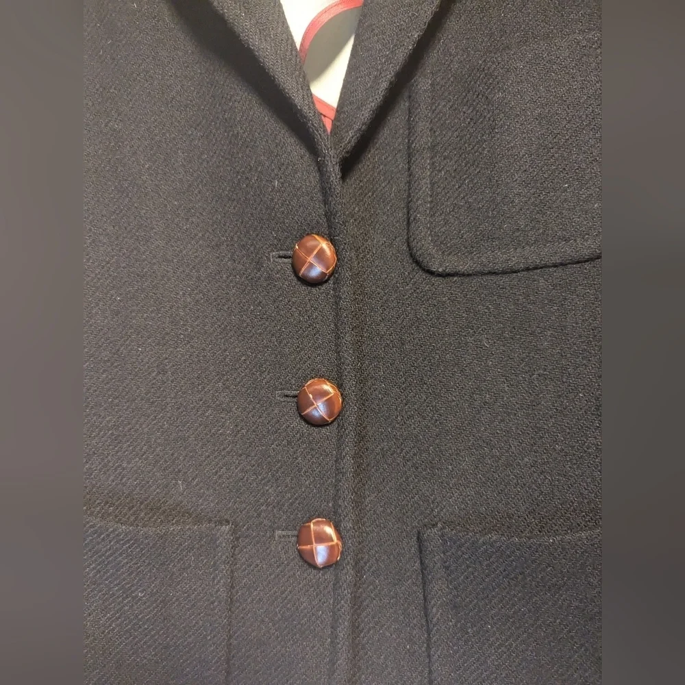 🖤 J.Crew black wool blazer jacket leather 3 buttons lining skulls preppy goth - Picture 2 of 13
